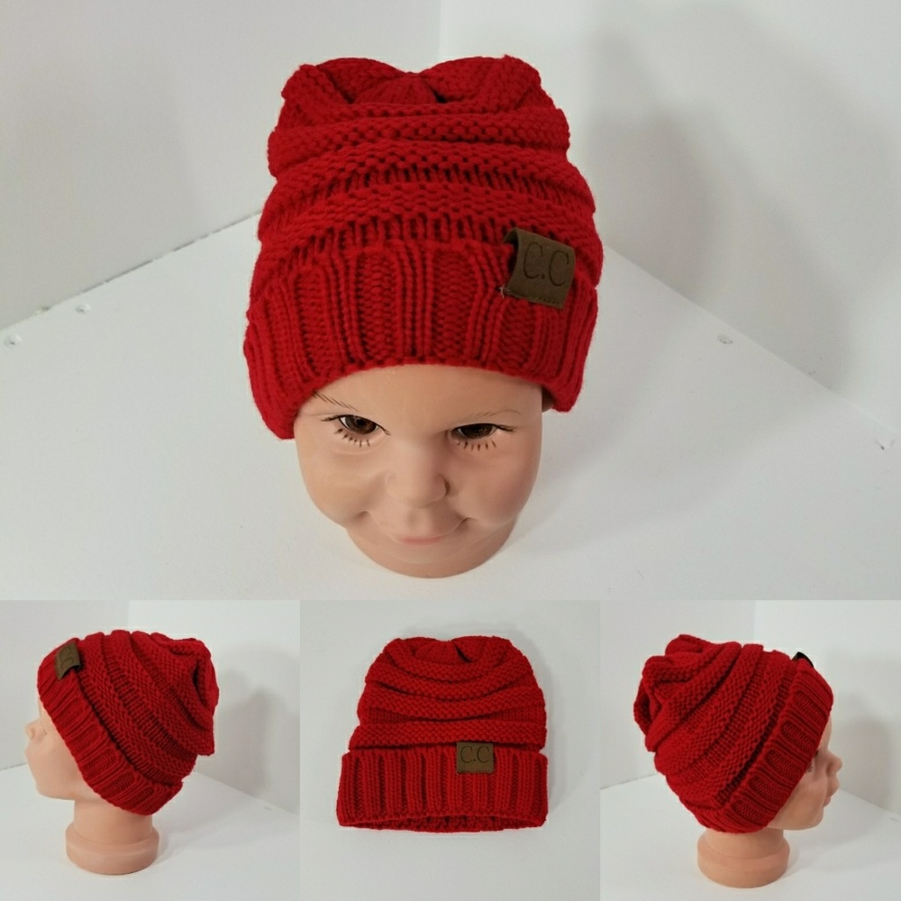 Toddler Beanie hats thermal protective cute Red